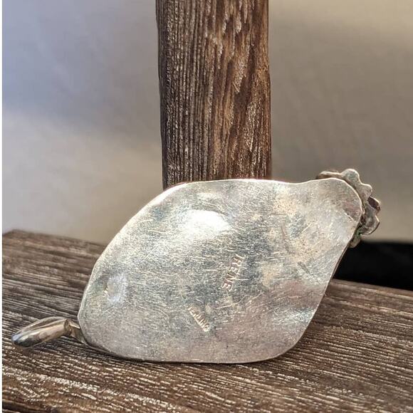 Thulite or Unakite Large Stone Pendant Set in Sterling 925 Marked 'Irene' - Picture 8 of 8